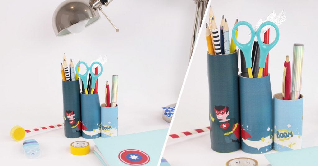 DIY superhero and unicorn pencil holders for kids
