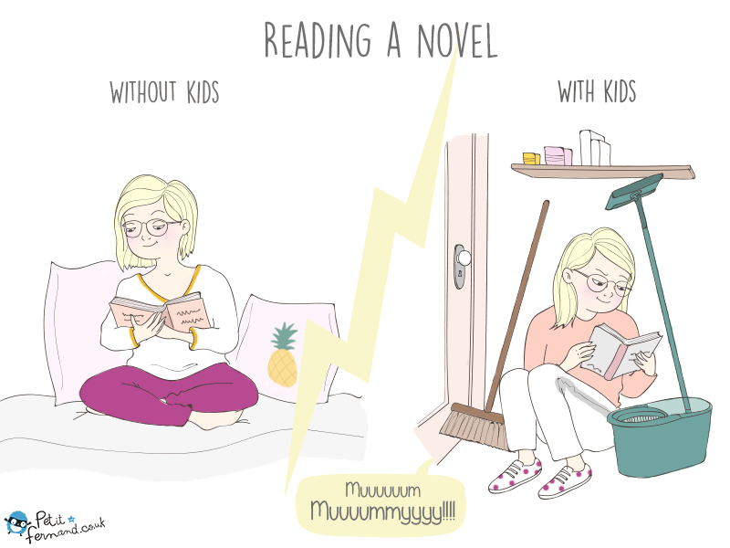 Parenting humour about reading a novel