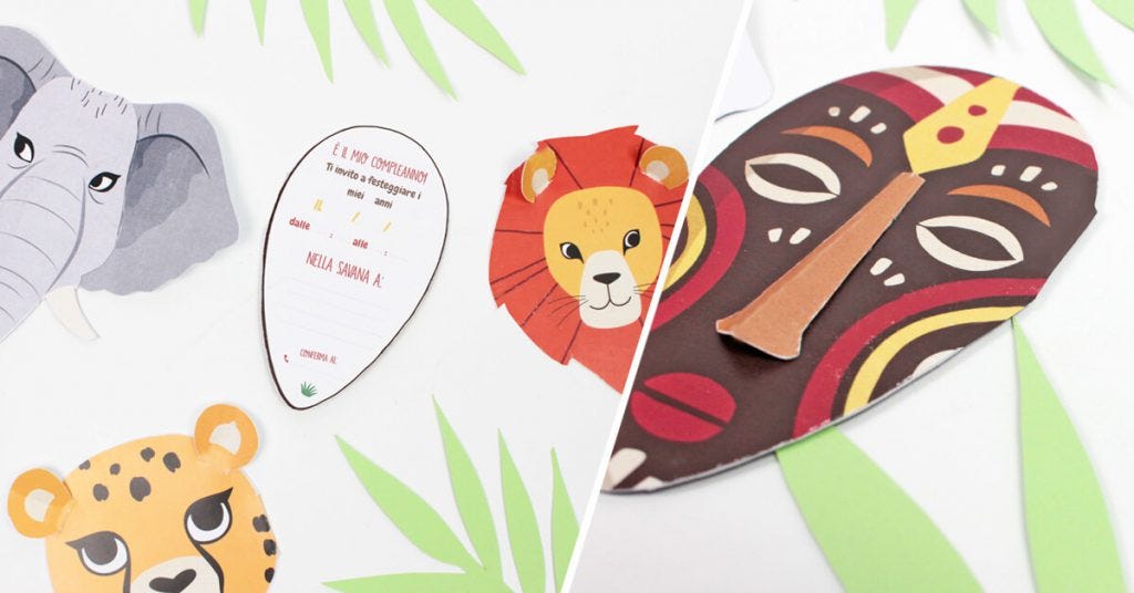 Savanna animals birthday invitations