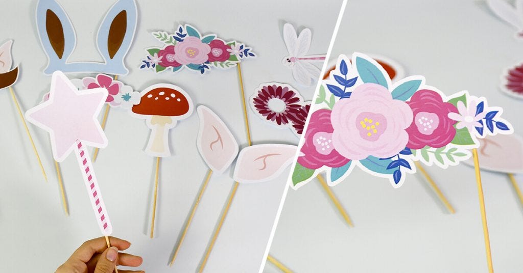 To take pretty photos for your children’s fairy and forest themed birthday party, make your photobooth kit!