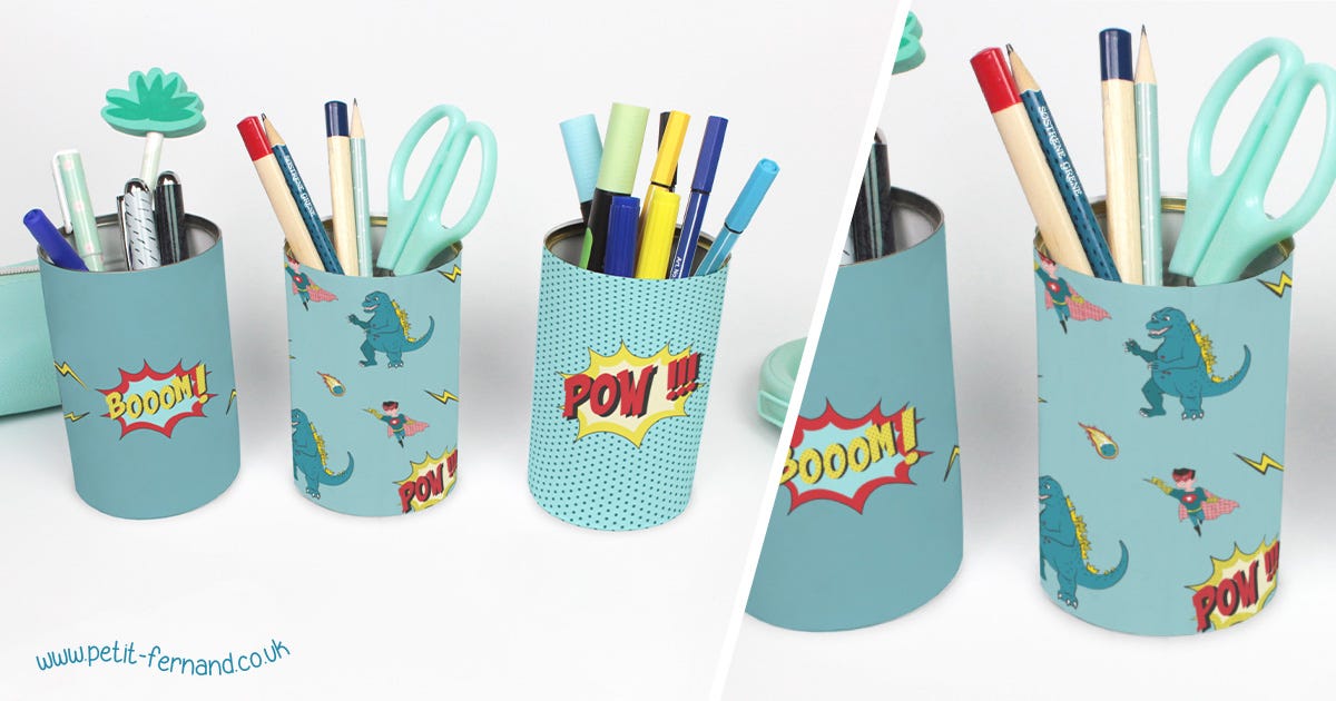Recycle your cans and create some pencil holders to organise your kids’ desks!